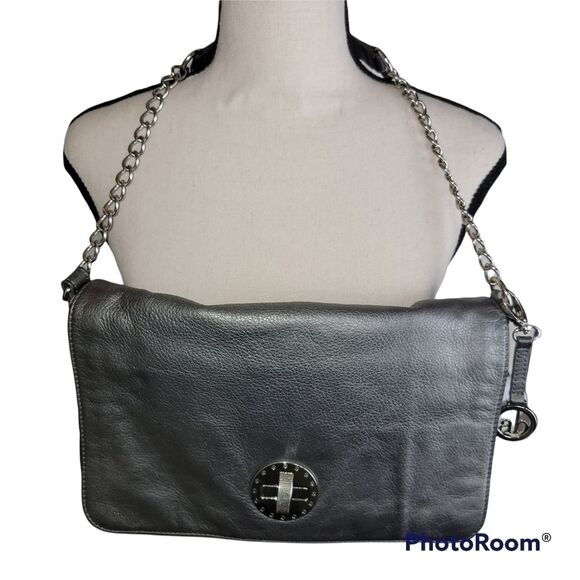 Audrey Brooke metallic gray leather shoulder/handbag purse - Picture 1 of 10